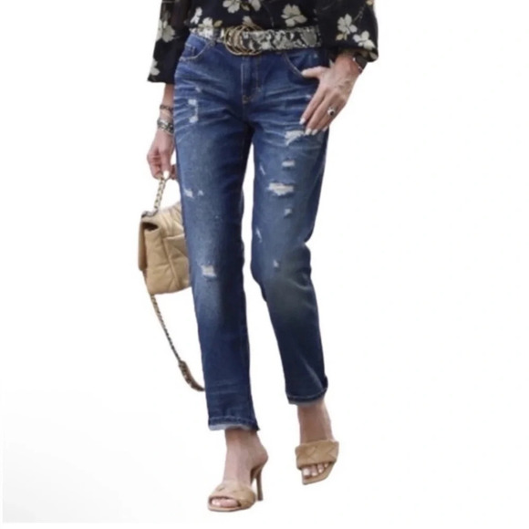 Cabi Size 2 #4152 100% bf Boyfriend Jeans Distressed Ankle Length Crop Blue - Picture 4 of 14